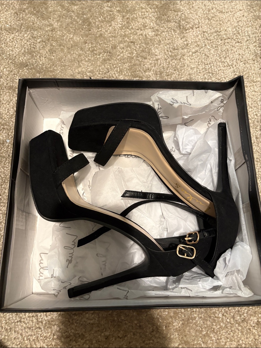 LULUS Black Suede Platform Stiletto Sandals - Women's High Heels